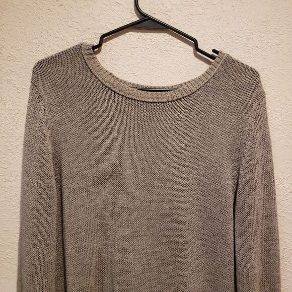 360 Sweater Women's Size Medium Taupe Tan Linen Blend Open Back Sweater Chunky - Picture 3 of 10